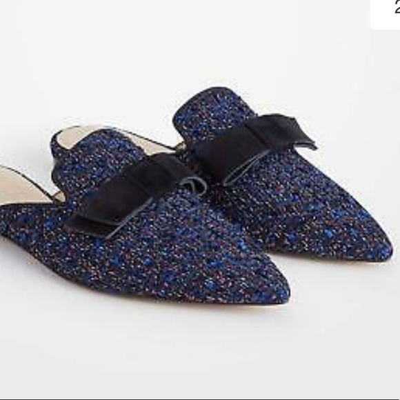 Ann Taylor | Elsie Blue Tweed Bow Mules 7.5 - Picture 8 of 8